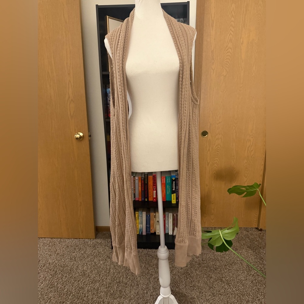 Chic Women's Tan Open-Front Knit Cardigan